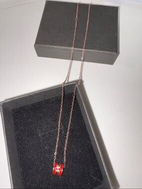 Rose Gold Necklace with Red Enamel Pendant